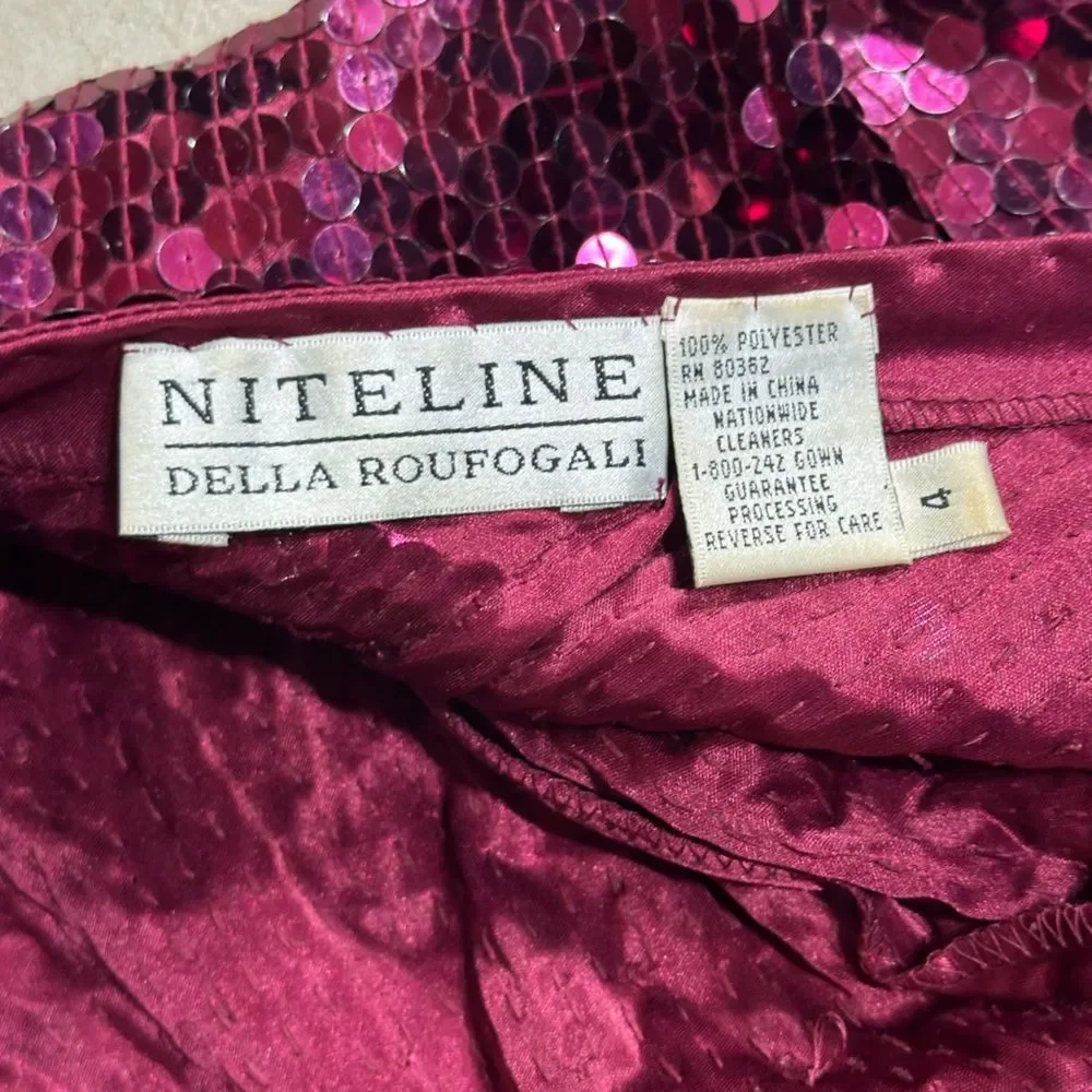 Vintage 90s Niteline by Della Roufogali Sequin Cocktail Dress Pink Fuschia Sz 4 - Picture 3 of 12